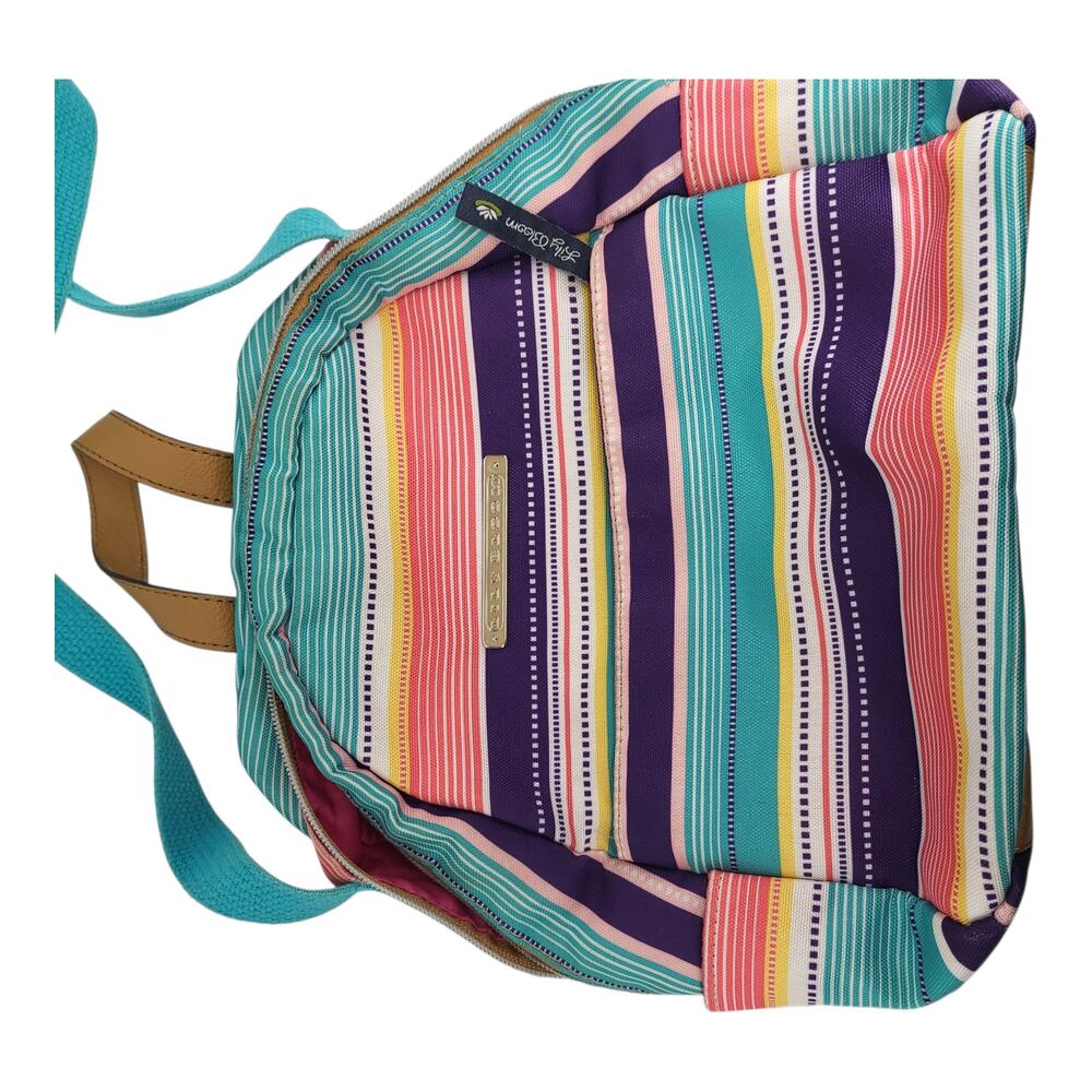 Lily Bloom Mini Backpack Purse Colorful Stripe Crossbody Bag Vegan Leather Trim - Picture 7 of 8